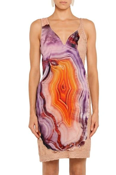 Shop Givenchy Printed Silk-satin And Cotton-blend Lace Mini Dress