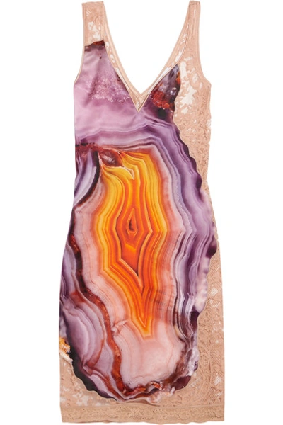 Shop Givenchy Printed Silk-satin And Cotton-blend Lace Mini Dress