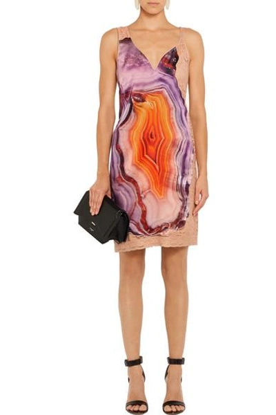 Shop Givenchy Printed Silk-satin And Cotton-blend Lace Mini Dress