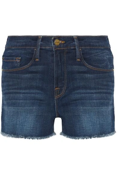 Shop Frame Le Cutoff Denim Shorts In Dark Denim