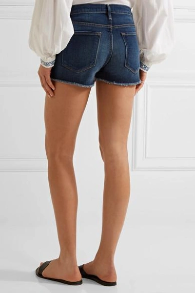 Shop Frame Le Cutoff Denim Shorts In Dark Denim