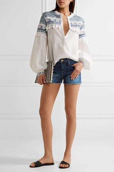 Shop Frame Le Cutoff Denim Shorts In Dark Denim