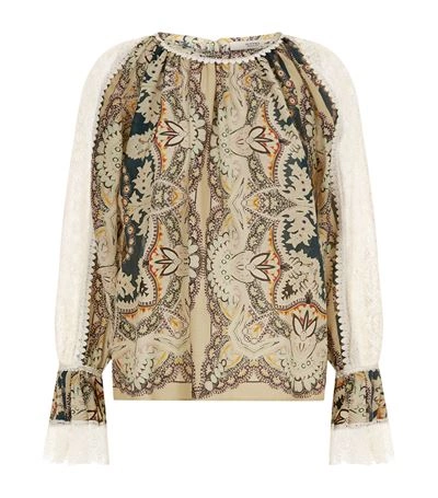 Etro Lace Sleeve Blouse In Green