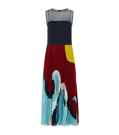 Red Valentino Sun And Wave Intarsia Pleated Skirt In Blu