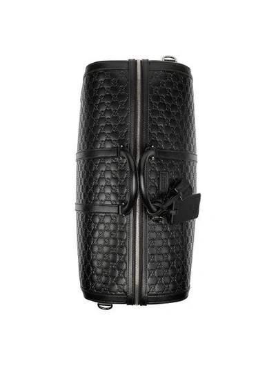 Shop Gucci Signature Leather Duffle In 1000 Black