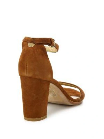 Shop Stuart Weitzman Nearlynude Suede Block-heel Sandals In Saddle