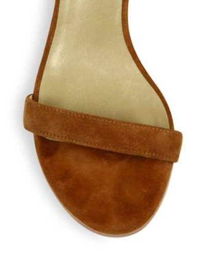 Shop Stuart Weitzman Nearlynude Suede Block-heel Sandals In Saddle