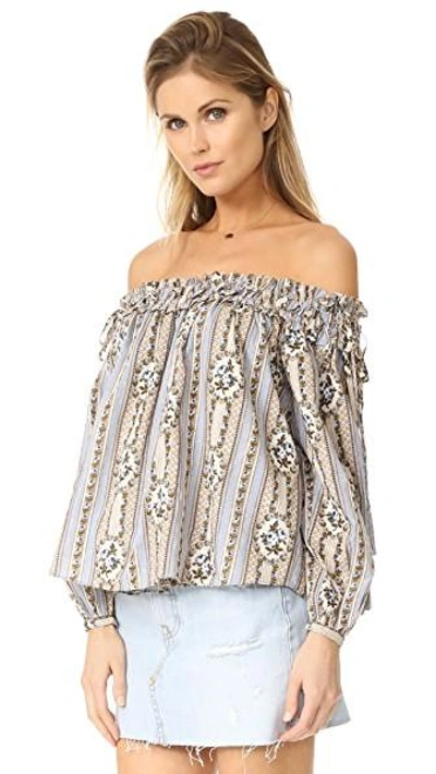 Shop Needle & Thread Fleur Top In Dust Blue