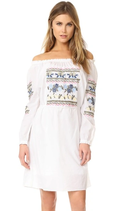 Needle & Thread Off-the-shoulder Embroidered Cotton-poplin Mini Dress In White