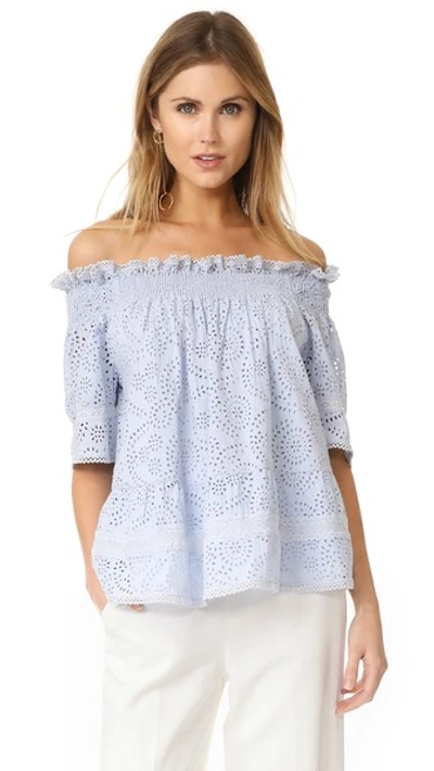 Needle & Thread Off-the-shoulder Smock Top In Dust Blue
