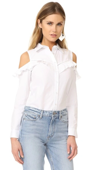 Glamorous Ruffle Cold Shoulder Blouse In White | ModeSens