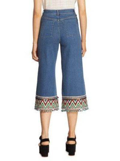 Shop Alice And Olivia Embroidered Cropped Jeans In Vintage Wash/multi