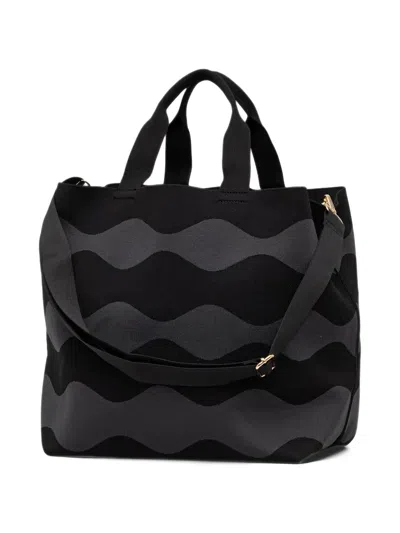 Blauer Wave-pattern Logo-patch Tote Bag In Black