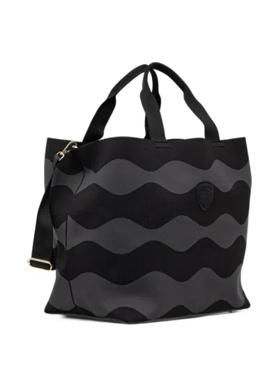 Blauer Wave-pattern Logo-patch Tote Bag In Black