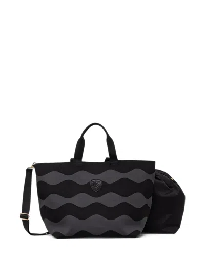 Blauer Wave-pattern Logo-patch Tote Bag In Black