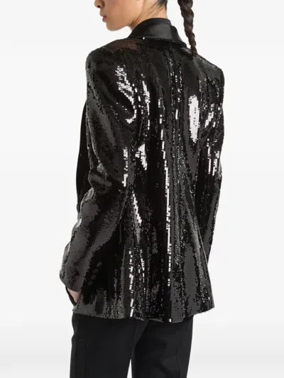 Balmain 1-button Satin Jacket With Sequins In Black