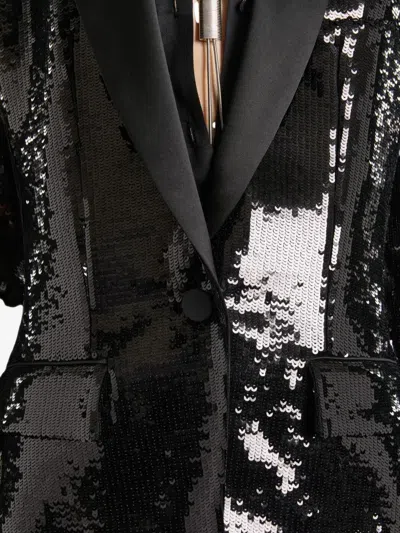 Balmain 1-button Satin Jacket With Sequins In Black