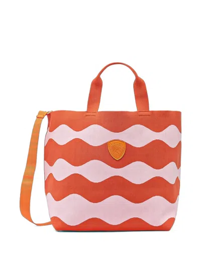 Blauer Wave-pattern Logo-patch Tote Bag In Orange