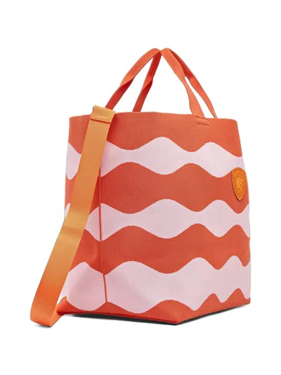 Blauer Wave-pattern Logo-patch Tote Bag In Orange