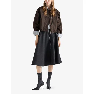 Prada Logo Drawstring Hem Jacket In Brown
