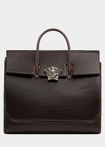 Versace Woven Palazzo Empire Travel Bag In Brown