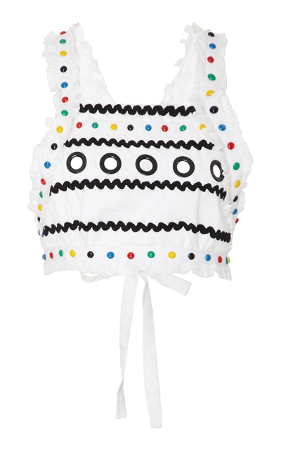 Dodo Bar Or Cropped Embellished Cotton-gauze Top In White
