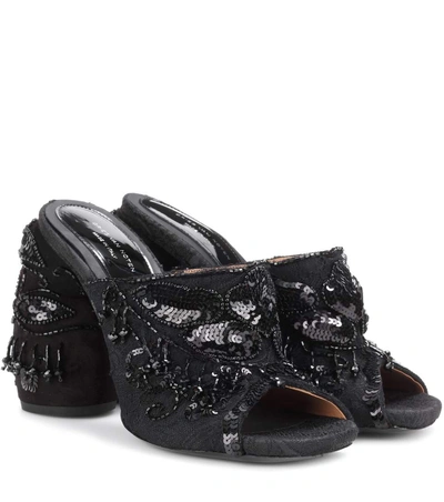 Dries Van Noten Embellished Lace Open-toed Mules In Llack