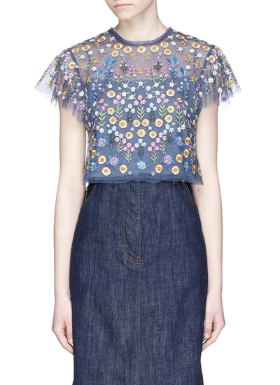 Needle & Thread 'flowerbed' Embroidered Tulle Cropped Top