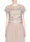 NEEDLE & THREAD 'Flowerbed' embroidered tulle cropped top