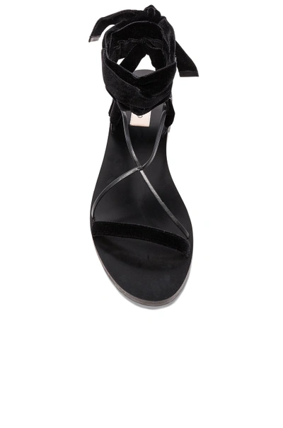 Shop Valentino Flat Velour Ankle Tie Sandals In Black. In Black & Black