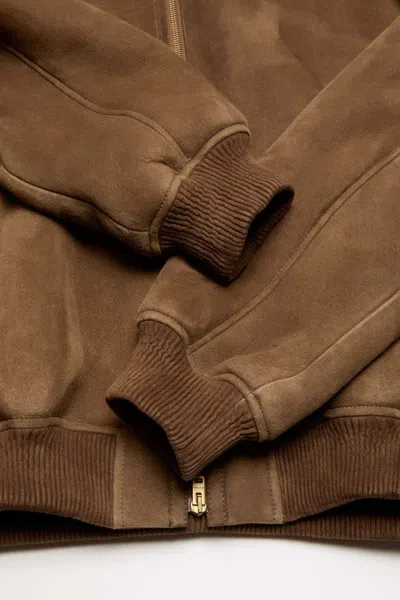 Acne Studios Leather Zip Front Jacket In Brown