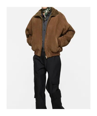 Acne Studios Leather Zip Front Jacket In Brown
