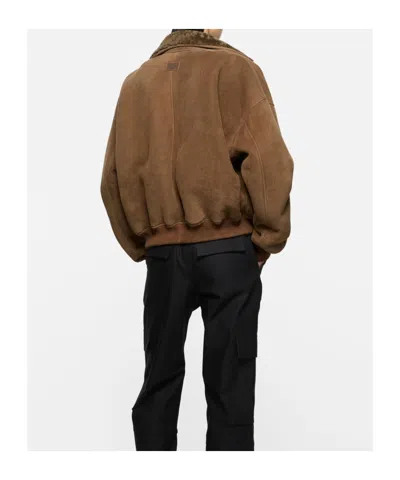 Acne Studios Leather Zip Front Jacket In Brown