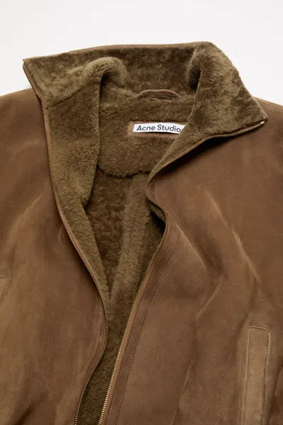 Acne Studios Leather Zip Front Jacket In Brown