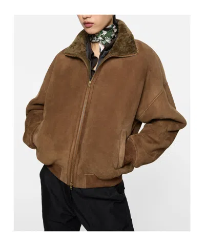 Acne Studios Leather Zip Front Jacket In Brown