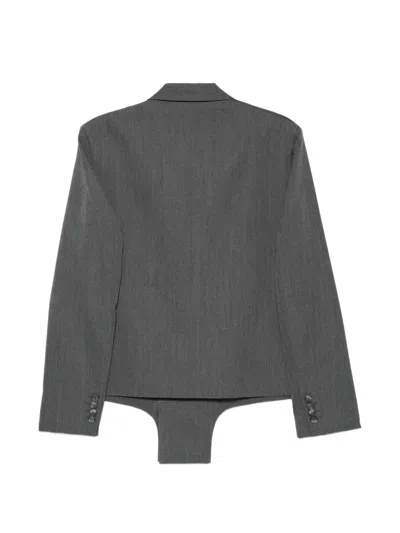 Tibi Double-breasted Wool Blazer In Gray