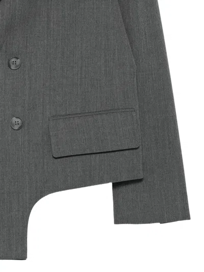 Tibi Double-breasted Wool Blazer In Gray