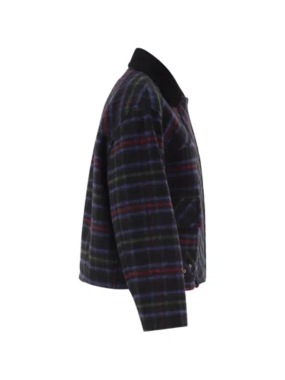 Fay Checked Wool-blend Jacket With Hook Fastenings In Blue