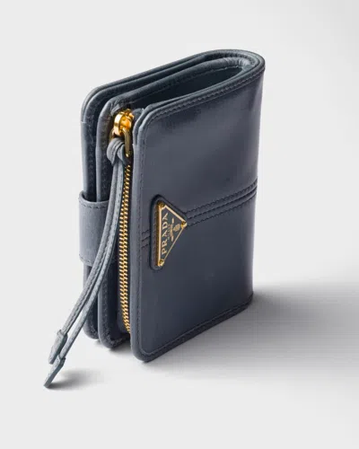 Prada Small Leather Wallet In Blue