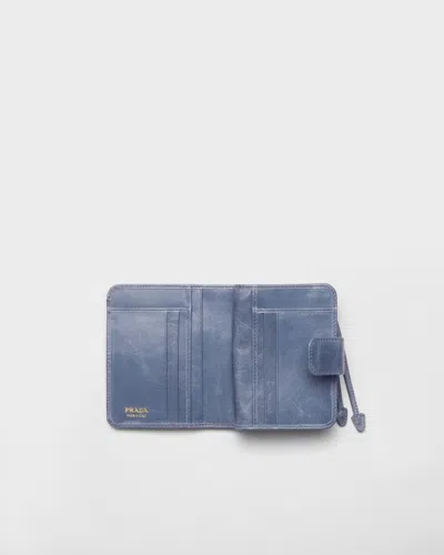 Prada Small Leather Wallet In Blue