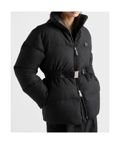 Prada Re-wool Down Jacket In Black