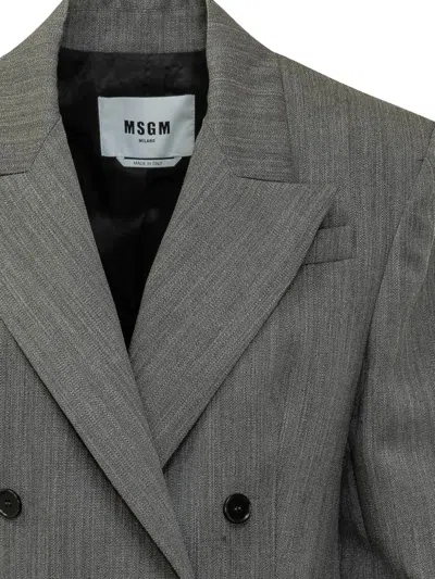 Msgm Double-breasted Blazer In Gray