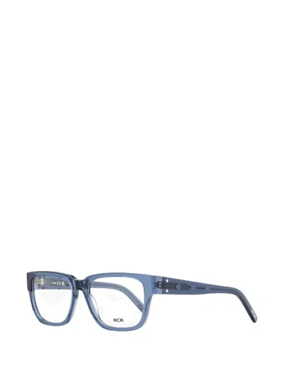 Mcm Visetos-monogram Rectangular-frame Glasses In Blue