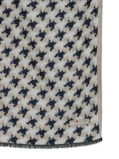 Kiton Houndstooth-pattern Frayed-edge Scarf In Multi