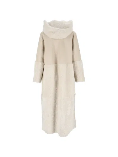 Antonelli Hooded Panelled Leather Coat In Neutral