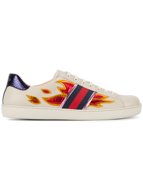 Gucci 'new Ace Flames' Sneaker With Snakeskin Detail (men) In | ModeSens
