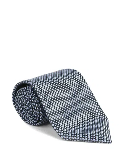 Tom Ford Houndstooth-pattern Silk Tie In Blue