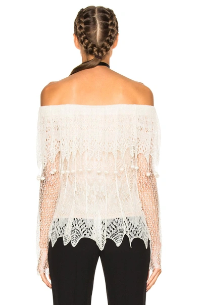 Shop Alexander Mcqueen Off The Shoulder Lace Sweater In Neutrals,white