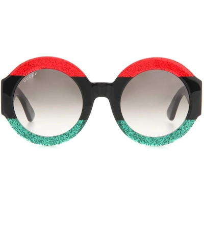 Gucci Oversized Round-frame Glittered Acetate Sunglasses In Red Black Green/ Grey