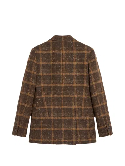 Saulina Check-pattern Double-breasted Blazer In Brown
